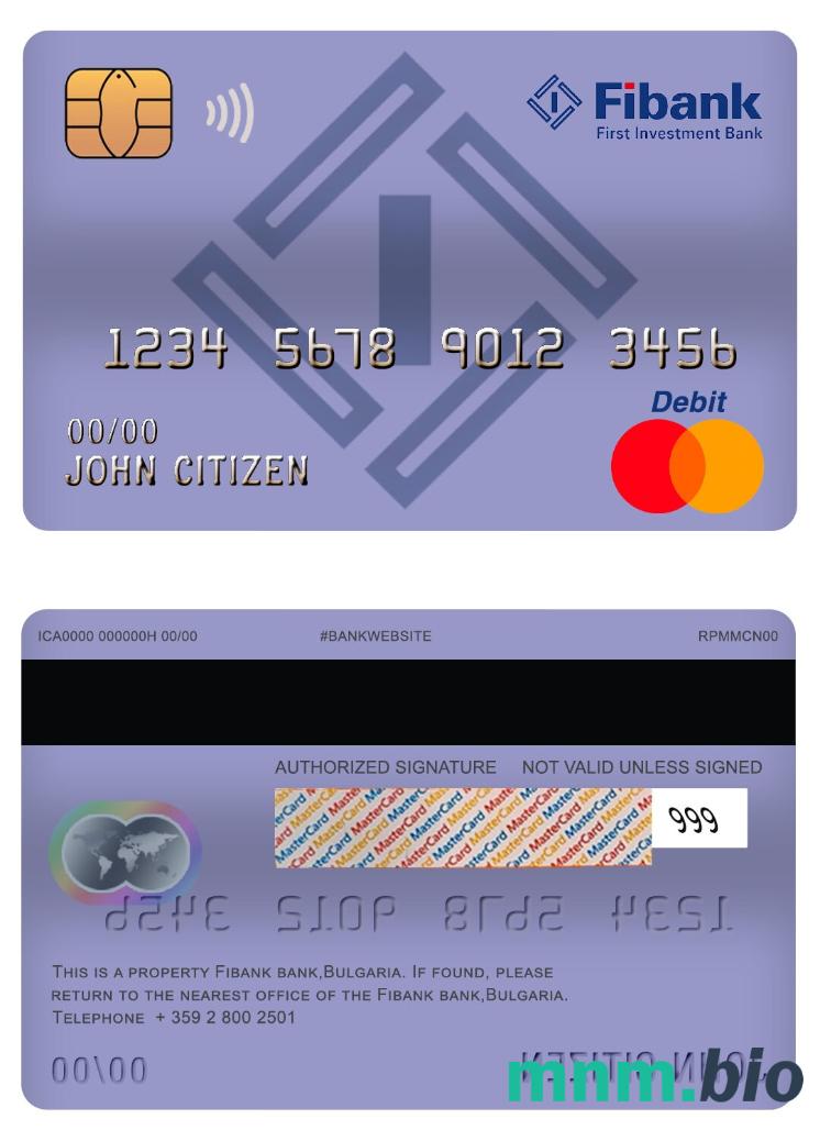 Bulgaria Fibank bank master debet karta przykład w formacie PSD